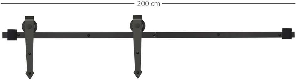 HOMCOM stumdomų durų furnitūros komplektas 200 cm, su bėgeliais, ratukais, apsauga nuo nušokimo, durų stabdikliais, anglinio plieno stumdomų durų sistema, juodos spalvos
