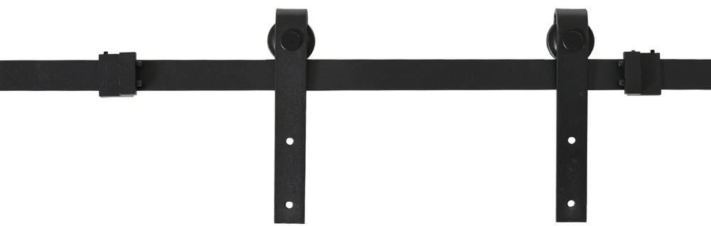 HOMCOM stumdomų durų mechanizmas dviguboms durims, bėgelis su priedais, anglinis plienas, juodas, 200x0,6x18 cm