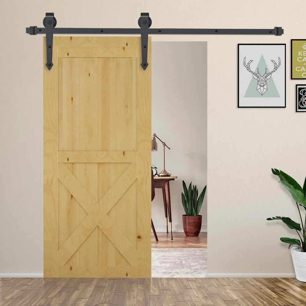 HOMCOM stumdomųjų durų furnitūros komplektas 200 cm su bėgiais, ratukais, apsaugos nuo iššokimo įtaisais, durų stabdikliais, grindų kreipiančiąja, stumdomųjų durų sistema iš anglinio plieno, ruda