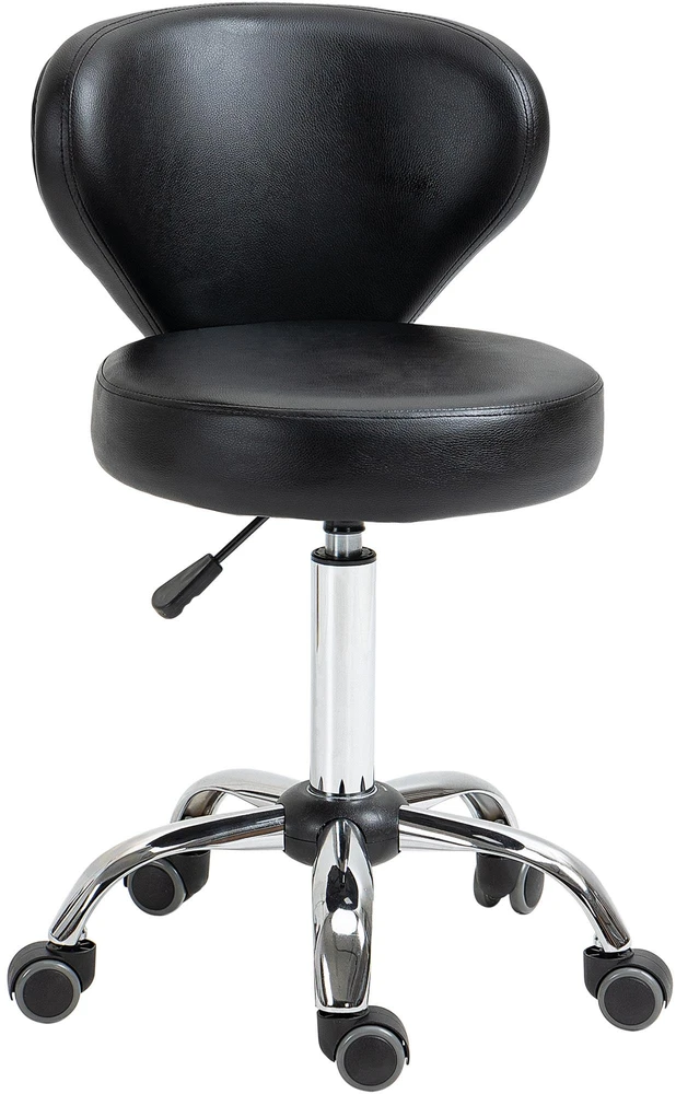 HOMCOM masažinė kėdė su ratukais – pasukama 360° darbo kėdė – reguliuojamo aukščio sėdynė 49-64 cm, ergonomiškas atlošas – chromuotas metalas, aptraukta juoda dirbtine oda