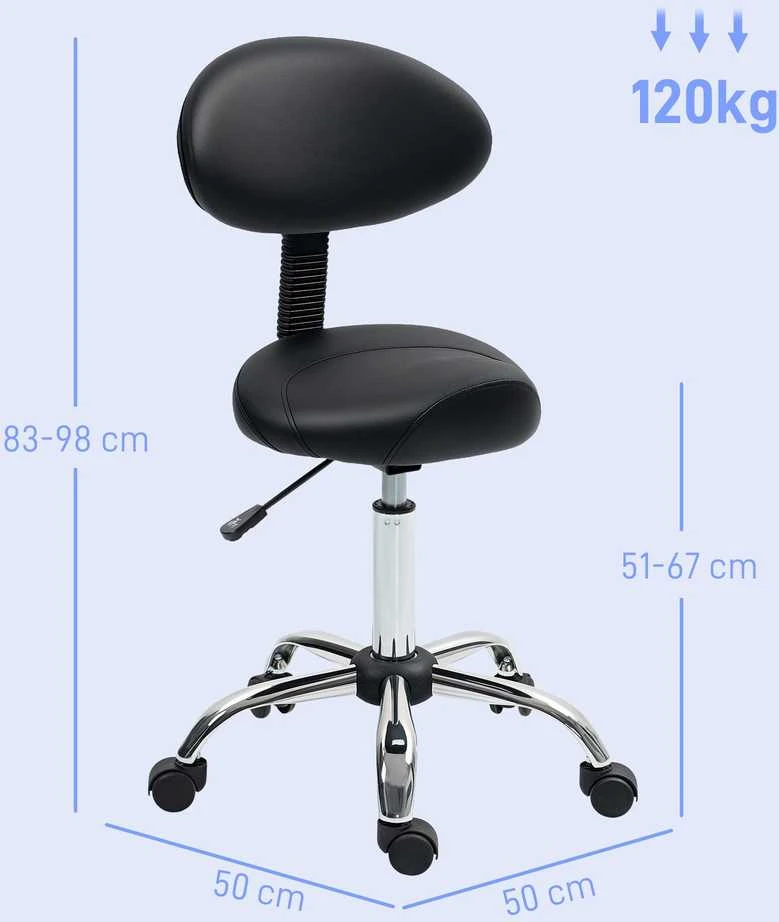 HOMCOM reguliuojamo aukščio kėdė su ratukais ir atlošu, besisukanti 360° kampu, 83-98 cm, darbo kėdė biurui ar salonui