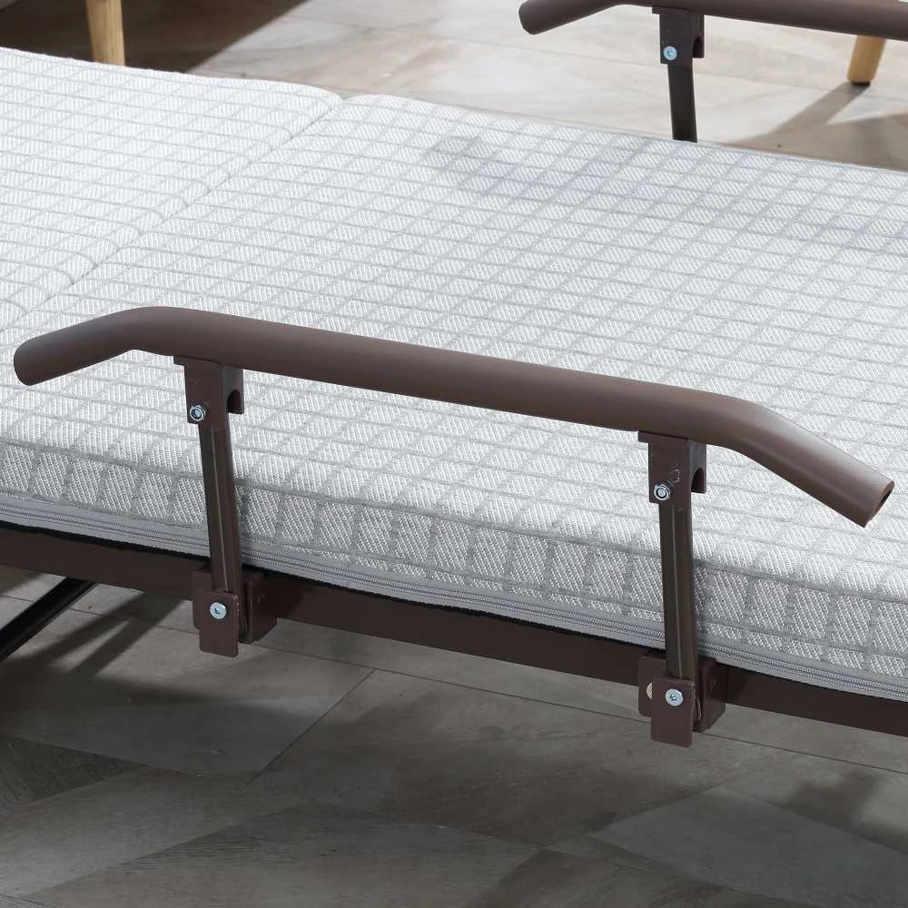 HOMCOM sulankstoma lova svečiams su ratukais, fotelis, 5 padėčių reguliuojamas atlošas, kelioninė lova, plieno rėmas, šviesiai pilka+juoda, 190x76x33cm | Aosom.de