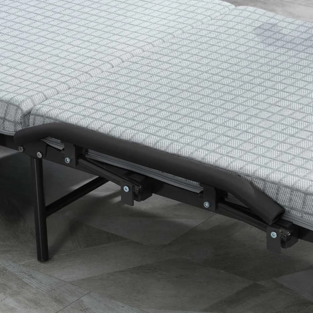 HOMCOM sulankstoma lova svečiams su ratukais, fotelis, 5 padėčių reguliuojamas atlošas, kelioninė lova, plieno rėmas, šviesiai pilka+juoda, 190x76x33cm | Aosom.de