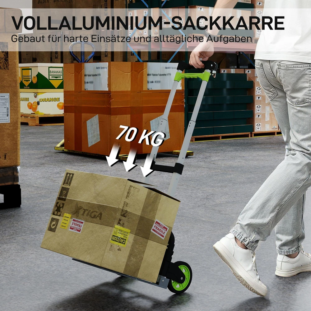 HOMCOM sulankstomas aliumininis vežimėlis kroviniams su teleskopine reguliuojamo aukščio rankena 100 cm