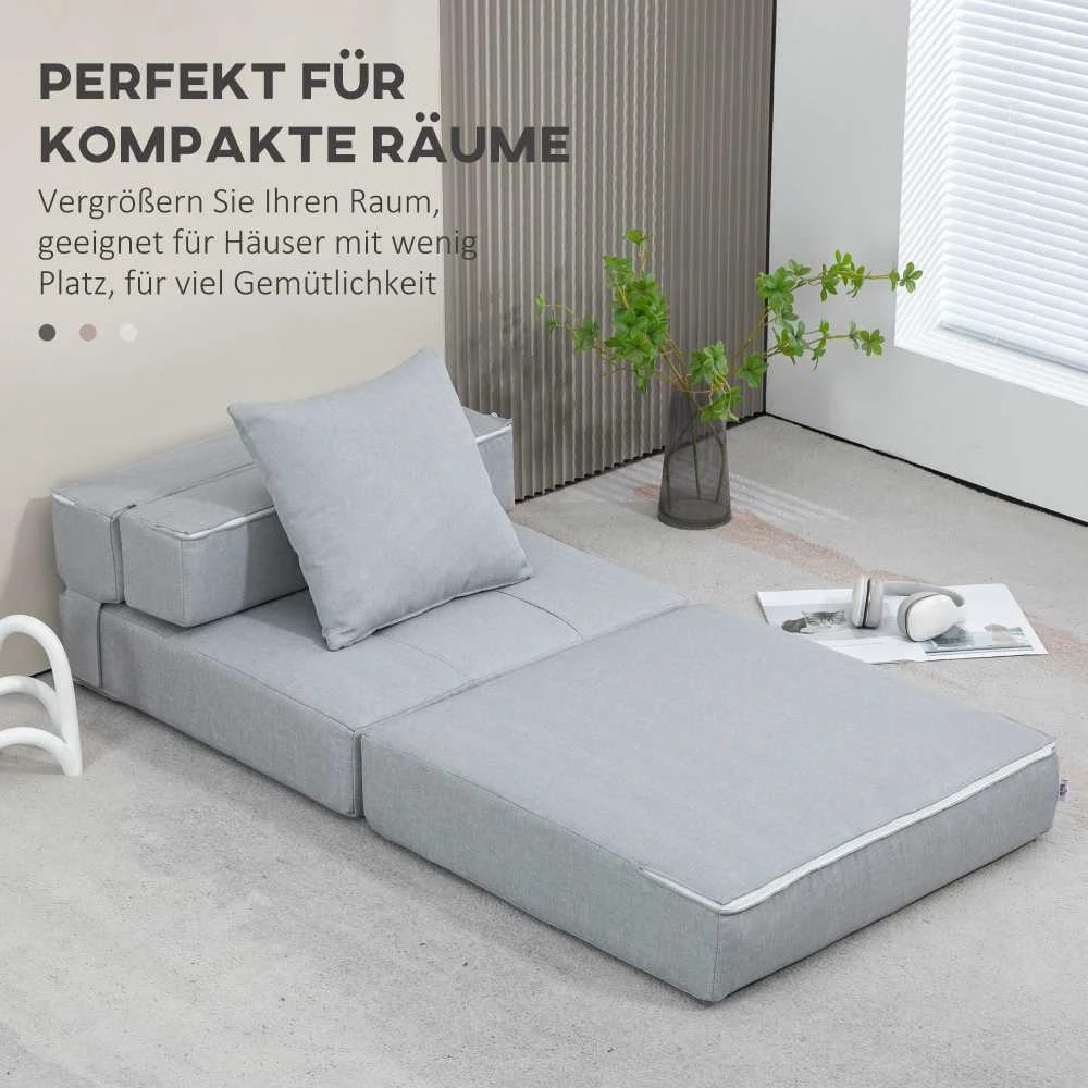HOMCOM sulankstomas krėslas-lova, 2-in-1 sulankstomas fotelis su lovos funkcija, poilsio kėdė su pagalve, svečių lova svetainei, miegamajam, iki 100 kg apkrova, šviesiai pilka