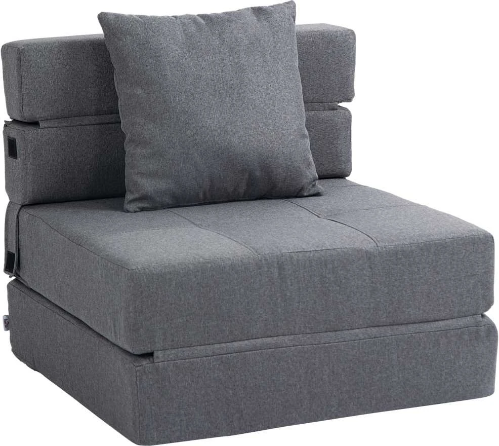 HOMCOM sulankstomas fotelis-lova, 2-in-1 išskleidžiamas fotelis su miegamąja funkcija, poilsio fotelis su pagalve, svečių lova, keliamoji galia iki 100 kg, tamsiai pilkas