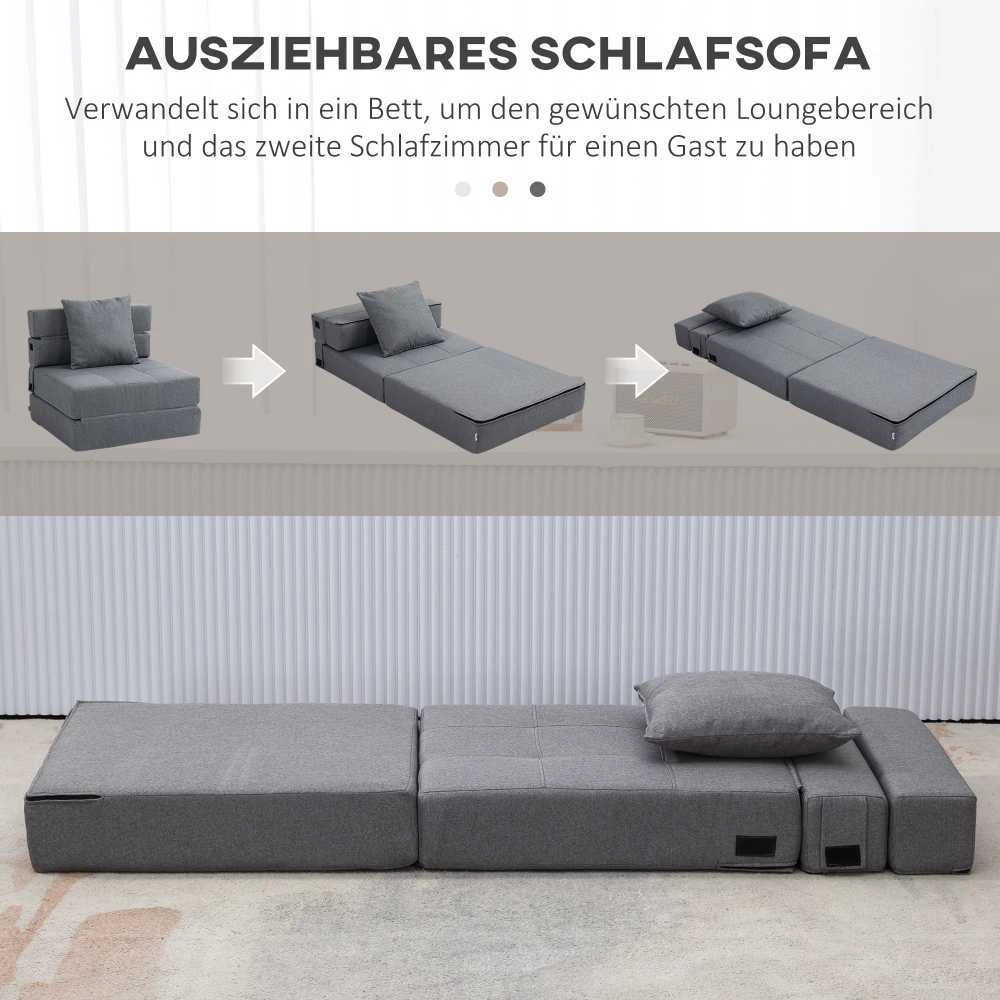 HOMCOM sulankstomas fotelis-lova, 2-in-1 išskleidžiamas fotelis su miegamąja funkcija, poilsio fotelis su pagalve, svečių lova, keliamoji galia iki 100 kg, tamsiai pilkas