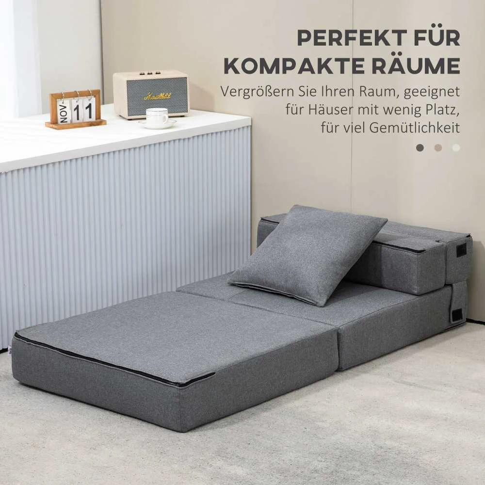 HOMCOM sulankstomas fotelis-lova, 2-in-1 išskleidžiamas fotelis su miegamąja funkcija, poilsio fotelis su pagalve, svečių lova, keliamoji galia iki 100 kg, tamsiai pilkas