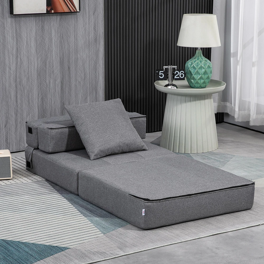 HOMCOM sulankstomas fotelis-lova, 2-in-1 išskleidžiamas fotelis su miegamąja funkcija, poilsio fotelis su pagalve, svečių lova, keliamoji galia iki 100 kg, tamsiai pilkas