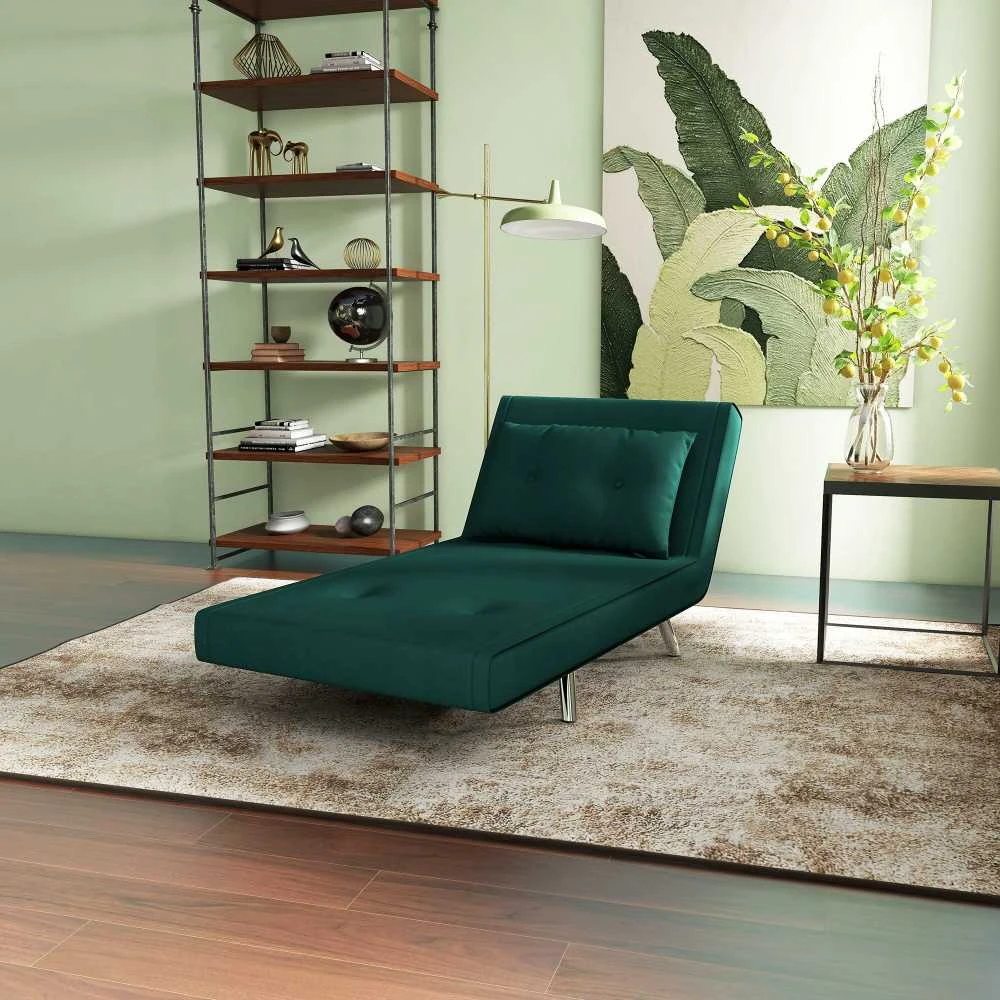 HOMCOM išskleidžiamas fotelis, fotelis-lova, vienvietė sofa su pagalve, svečių lova, minkšta sofa aksomo imitacijos, tamsiai žalia, 77 x 88 x 83 cm