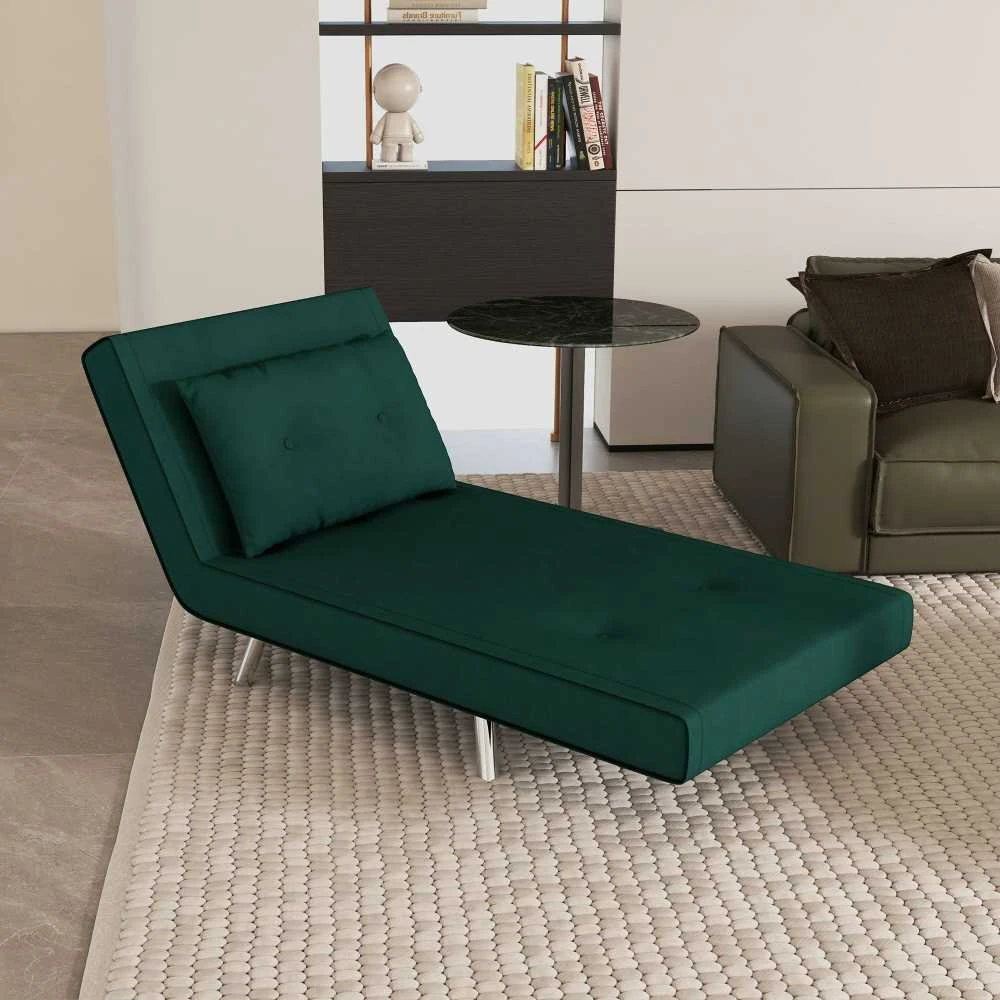 HOMCOM išskleidžiamas fotelis, fotelis-lova, vienvietė sofa su pagalve, svečių lova, minkšta sofa aksomo imitacijos, tamsiai žalia, 77 x 88 x 83 cm