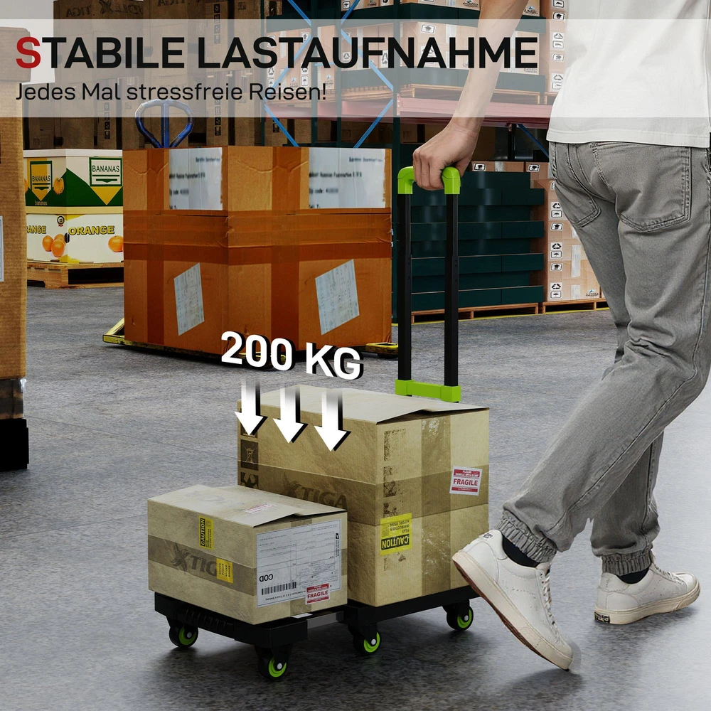 HOMCOM sulankstomas rankinis vežimėlis, metalinis transportavimo vežimėlis su ratukais ir reguliuojama rankena, 49 x 35 x 102 cm, žalias