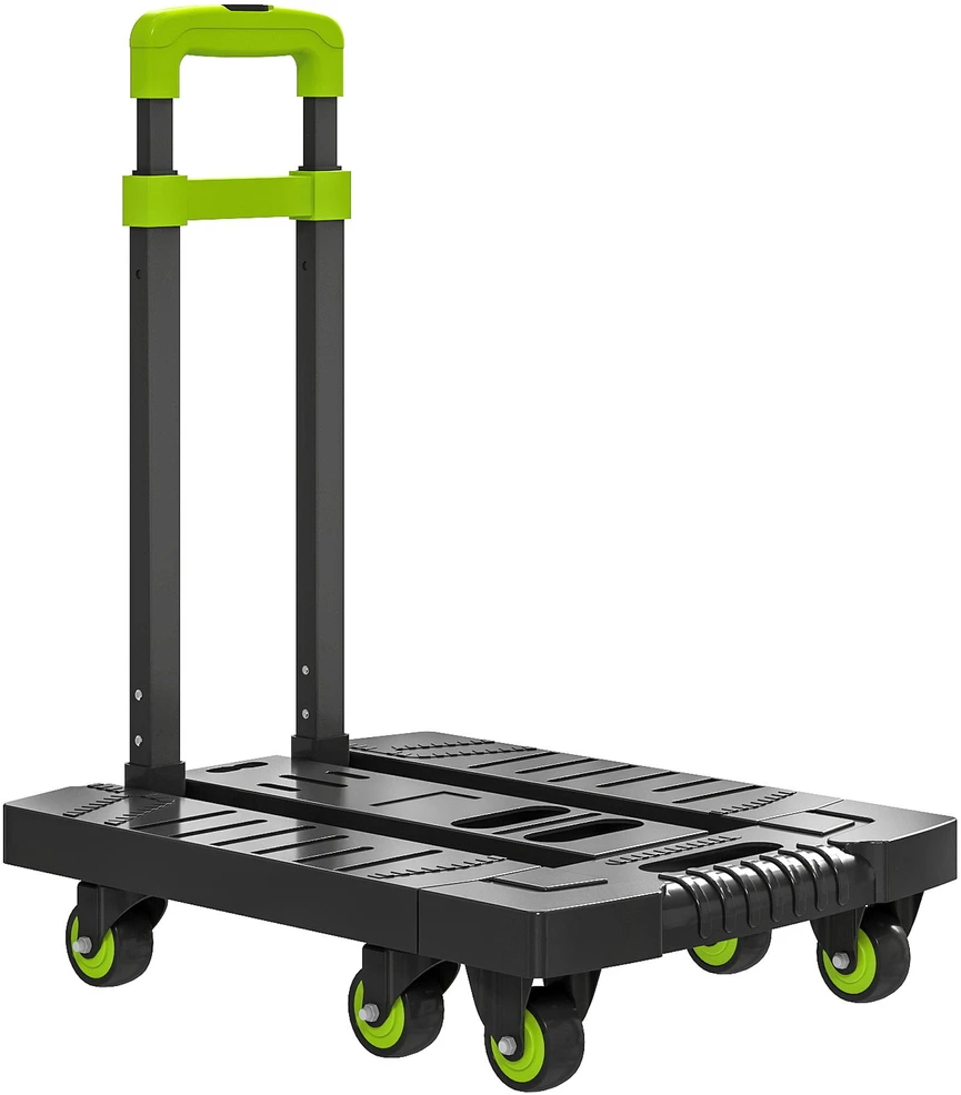 HOMCOM sulankstomas rankinis vežimėlis, metalinis transportavimo vežimėlis su ratukais ir reguliuojama rankena, 49 x 35 x 102 cm, žalias