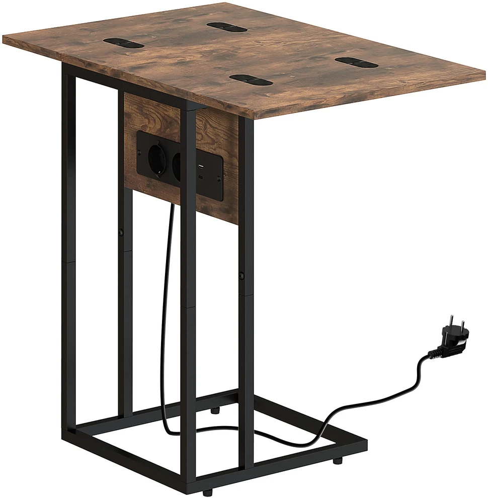 HOMCOM sulankstomas šoninis staliukas, krovimo stotelė su USB prievadais, metalas, 39 x 29 x 57 cm, rudas