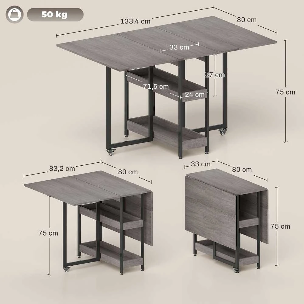 Valgomojo stalas, 133,4x80x75 cm, pilkas
