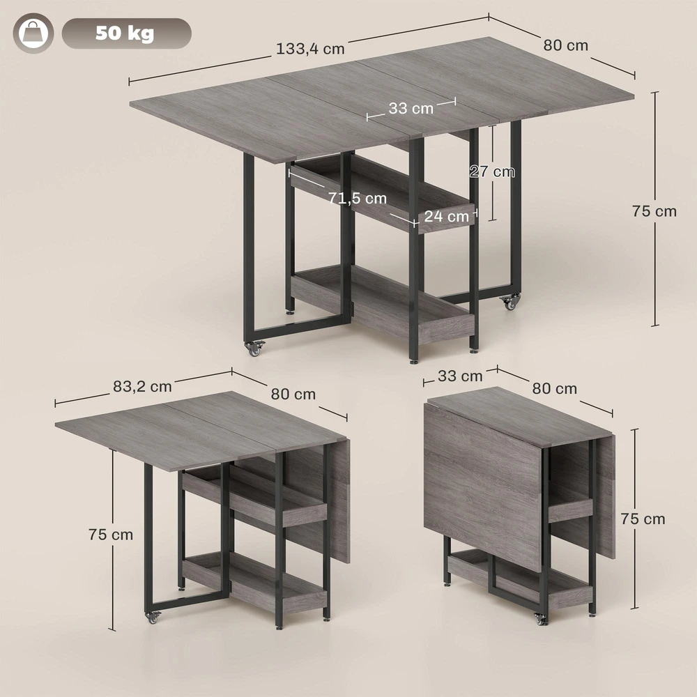 Valgomojo stalas, 133,4x80x75 cm, pilkas