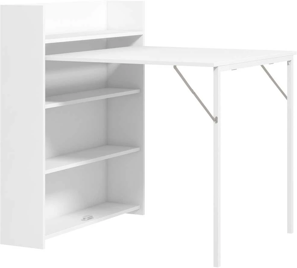HOMCOM sulankstomas valgomasis stalas, virtuvinis stalas su 4 pakopų lentynomis 3 asmenims, sulankstomas stalas su apsauga nuo apvirtimo mažoms erdvėms, virtuvei, valgomajam, 80 x 90 x 93 cm, baltas