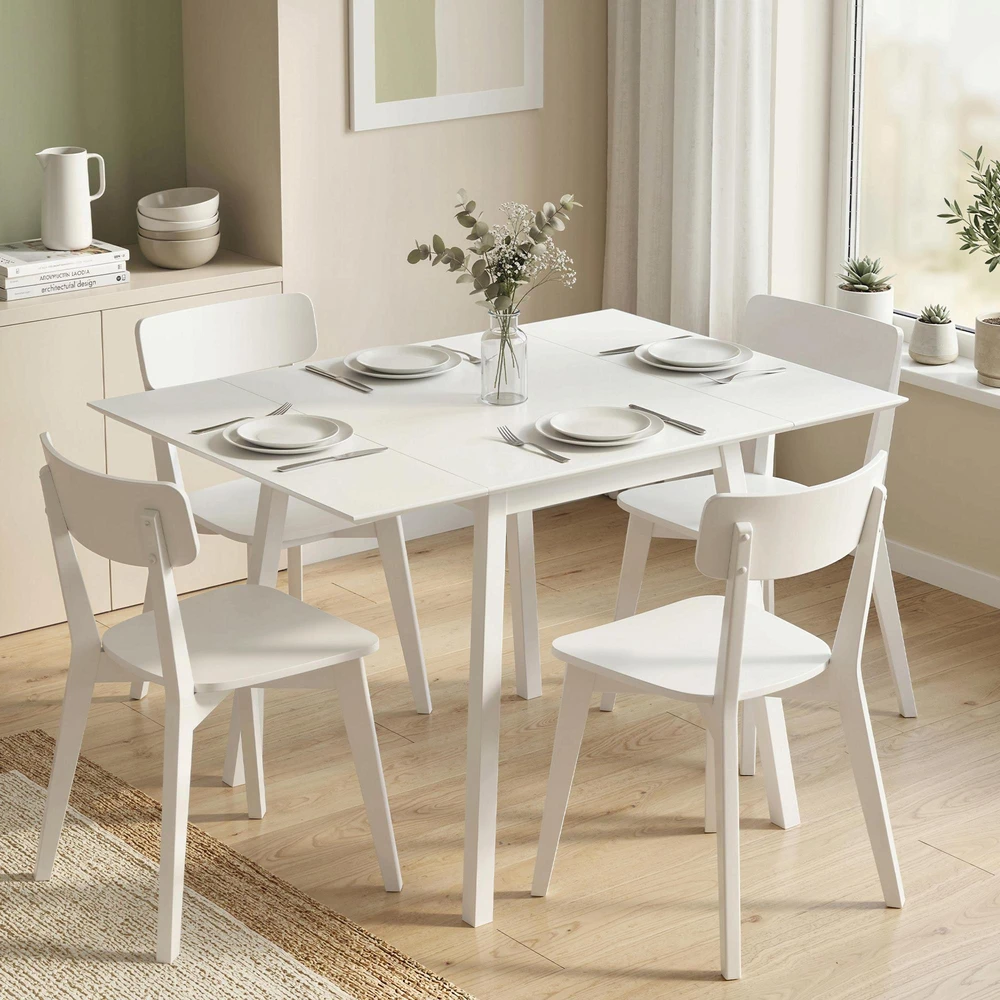 HOMCOM sulankstomas valgomojo stalas, virtuvinis stalas 2-4 asmenims, sulankstomas stalas, medinis valgomojo stalas, mažoms erdvėms, 110 x 86 x 75 cm, baltas