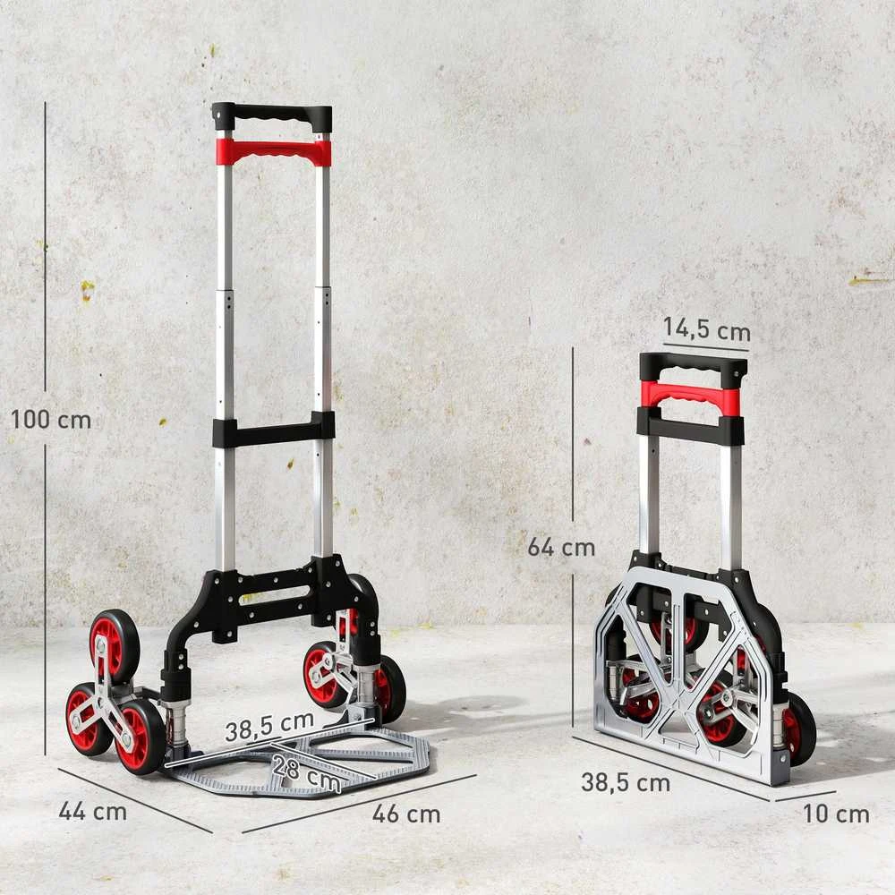 HOMCOM sulankstomas laiptinis karutis, 6 ratų sistema, keliamoji galia 70 kg, aliuminis, raudonas