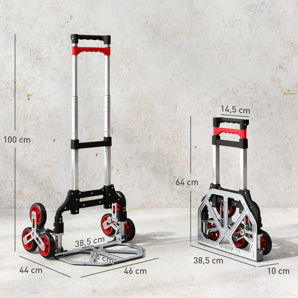 HOMCOM sulankstomas laiptinis karutis, 6 ratų sistema, keliamoji galia 70 kg, aliuminis, raudonas