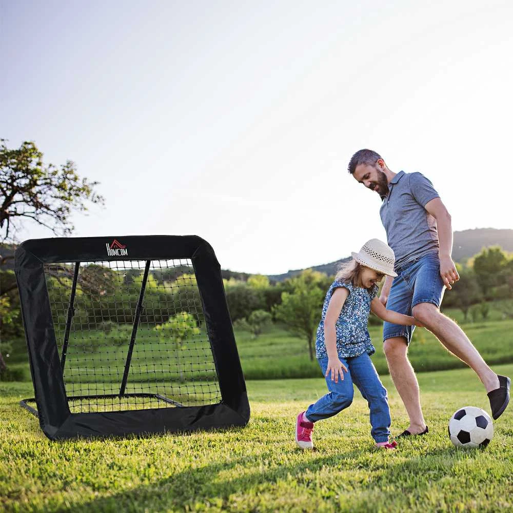 HOMCOM sulankstomi futbolo vartai, futbolo atmušamoji sienelė, tinklas įvairioms sporto šakoms, reguliuojamas 5 padėtimis, 128x118x108-120 cm