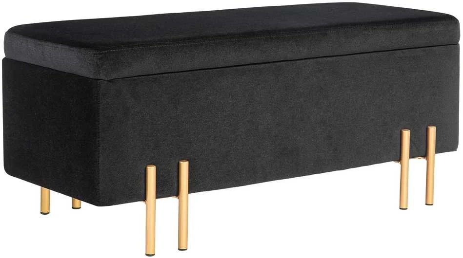 HOMCOM suoliukas, paminkštintas suoliukas su daiktadėže, skrynia, audinys, metalas, kaučiukmedis, porolonas, juodas, 100 x 40 x 42 cm