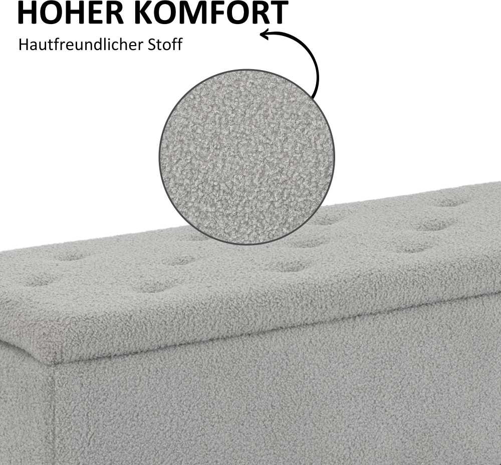 HOMCOM suoliukas su daiktadėže, lovos suoliukas, paminkštintas suoliukas su atverčiamu dangčiu, aksomo išvaizdos, skrynia, svetainei, miegamajam, pilkas, 95 x 38 x 45 cm