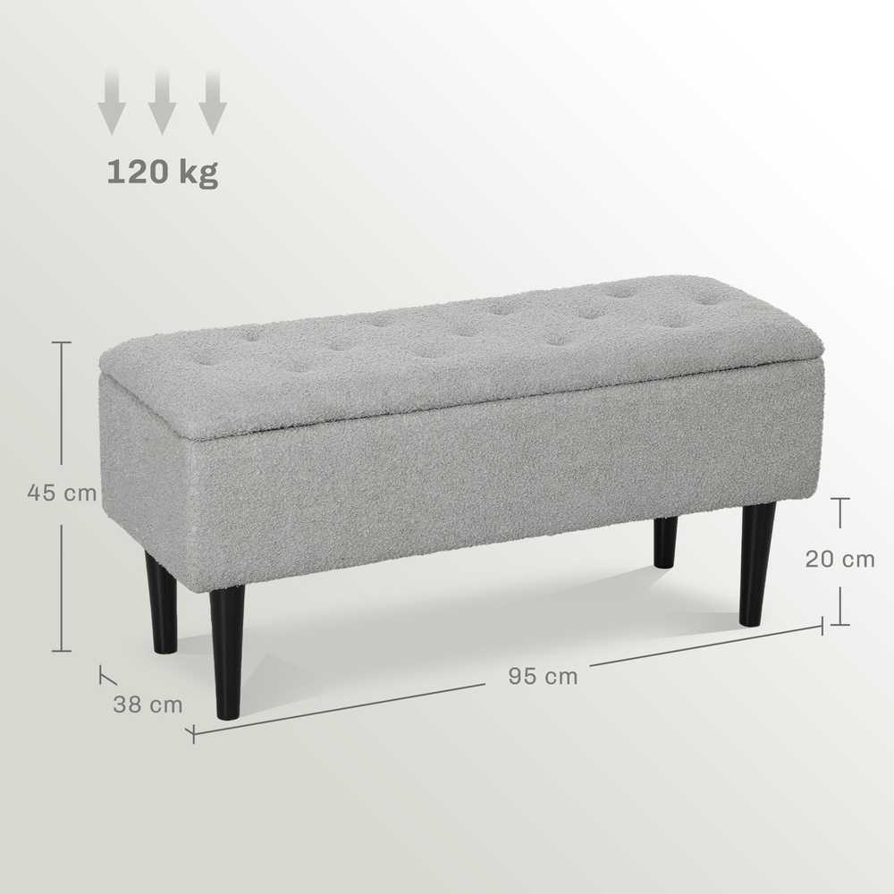 HOMCOM suoliukas su daiktadėže, lovos suoliukas, paminkštintas suoliukas su atverčiamu dangčiu, aksomo išvaizdos, skrynia, svetainei, miegamajam, pilkas, 95 x 38 x 45 cm