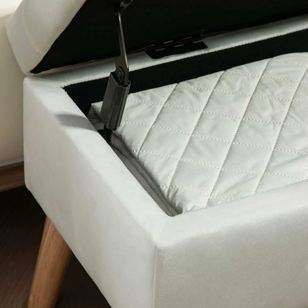 HOMCOM suoliukas su daiktadėže, paminkštintas suoliukas su dangčiu, lovos suoliukas, aksominė išvaizda, prieškambariui, miegamajam, svetainei, kaučiukmedis, 102 x 35 x 43 cm, baltas