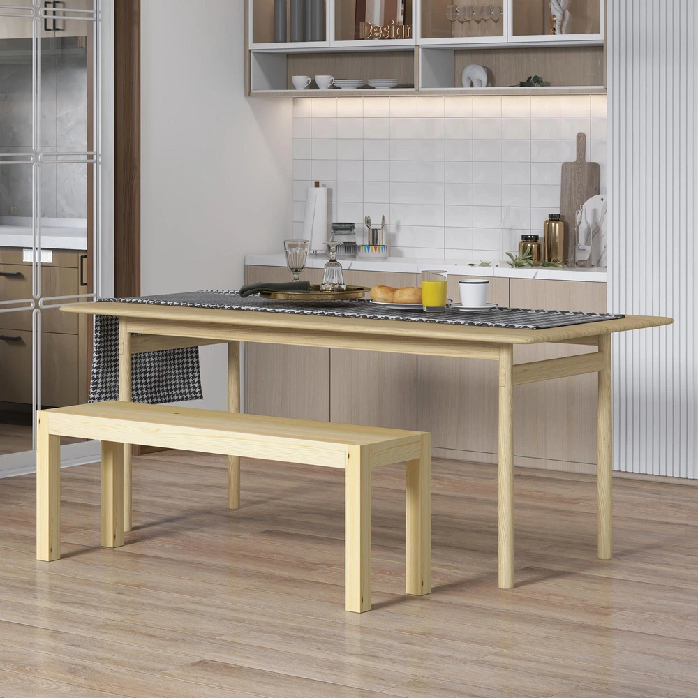 HOMCOM suoliukas 2-vietis, kaimiško stiliaus medinis suoliukas, valgomojo suoliukas, virtuvės suoliukas svetainei, iki 240 kg, pušies mediena, natūralus, 120x33x45 cm