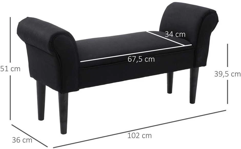 HOMCOM minkštasuolis miegamajam, lovos suoliukas, suoliukas su paminkštinimu, juodas, MDF ir putplastis, 102x31x51 cm