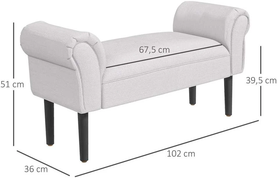 HOMCOM suoliukas miegamajam, lovos suoliukas, paminkštintas suoliukas, pilkas, MDF ir porolonas, 102x31x51 cm