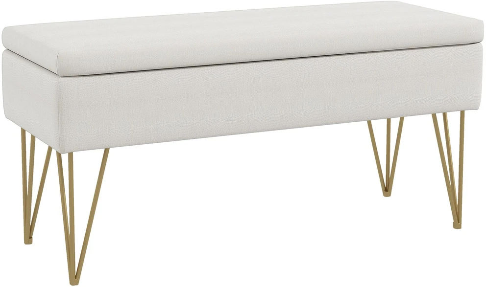 HOMCOM suoliukas su daiktadėže, lininio audinio imitacija, suoliukas su plieninėmis kojelėmis, miegamajam, svetainei, koridoriui, 100 x 40 x 49 cm, kreminis
