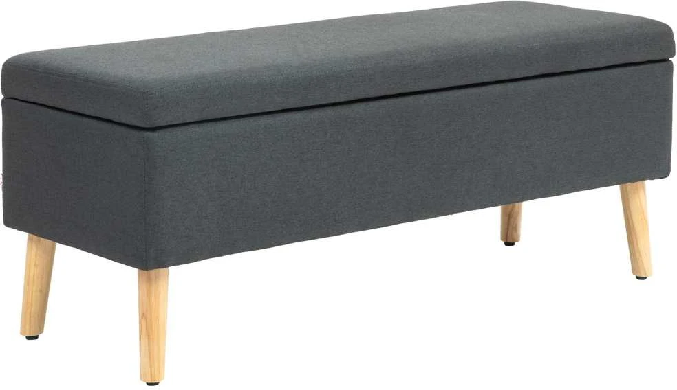 HOMCOM suoliukas, minkštasuolis su daiktadėže, lovos suoliukas, lininės išvaizdos, prieškambariui, miegamajam, svetainei, guminio medžio, tamsiai pilkas, 110 x 39 x 45 cm