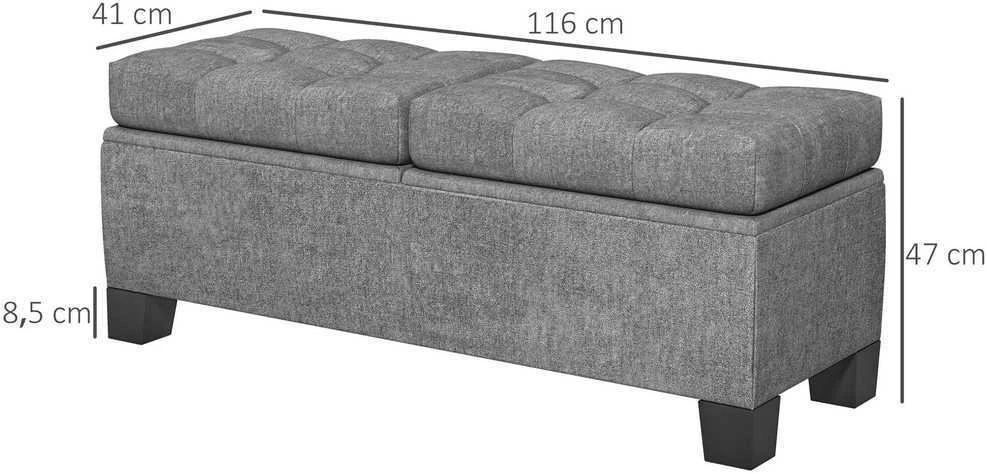 HOMCOM suoliukas su daiktadėže, paminkštintas suoliukas, lino išvaizdos, talpi dėžė daiktams laikyti, iki 180 kg apkrova, koridoriui, miegamajam, svetainei, 116x41x47 cm, pilkas