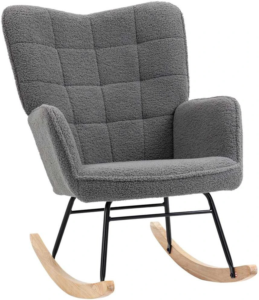 HOMCOM supamasis krėslas, akcentinis krėslas, poilsio kėdė su berber vilnos audiniu, miegamajam, iki 120 kg, tamsiai pilka, 71x92x101 cm
