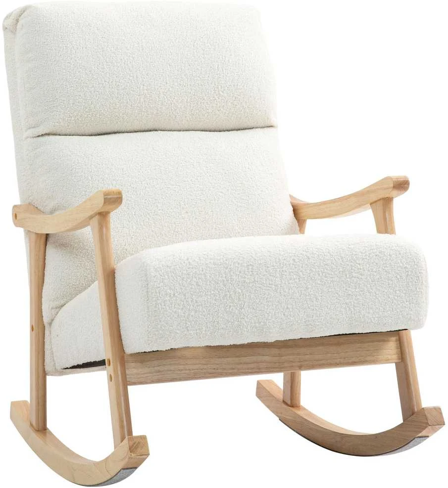HOMCOM supamasis krėslas, ergonomiškas krėslas su siūbavimo funkcija, fotelis su porankiais, krėslas maitinimui su aksomo išvaizda, supamasis krėslas iki 120 kg, miegamajam, svetainei, kreminės baltos spalvos