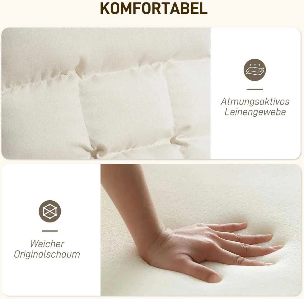 HOMCOM supamasis krėslas su atlošu, kojų atrama, poilsio krėslas su lino imitacija, fotelis, skaitymo kėdė svetainei, miegamajam, balkonui, kreminės baltos spalvos