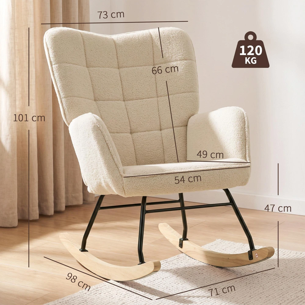 HOMCOM supamoji kėdė, krėslas, akcentinė kėdė, poilsio kėdė su berberų vilna, miegamajam, iki 120 kg, smėlio spalvos, 71x92x101 cm