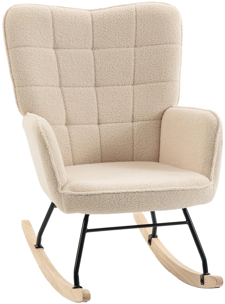 HOMCOM supamoji kėdė, krėslas, akcentinė kėdė, poilsio kėdė su berberų vilna, miegamajam, iki 120 kg, smėlio spalvos, 71x92x101 cm