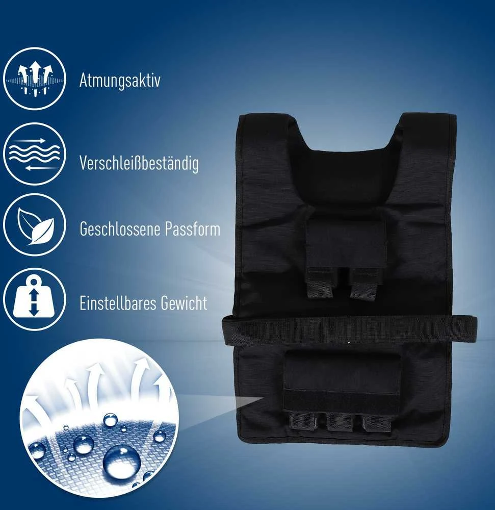 HOMCOM svorio liemenė 20 kg treniruočių liemenė reguliuojama jėgos treniruočių fitneso liemenė oksfordinė geležis juoda 36 x 52 cm