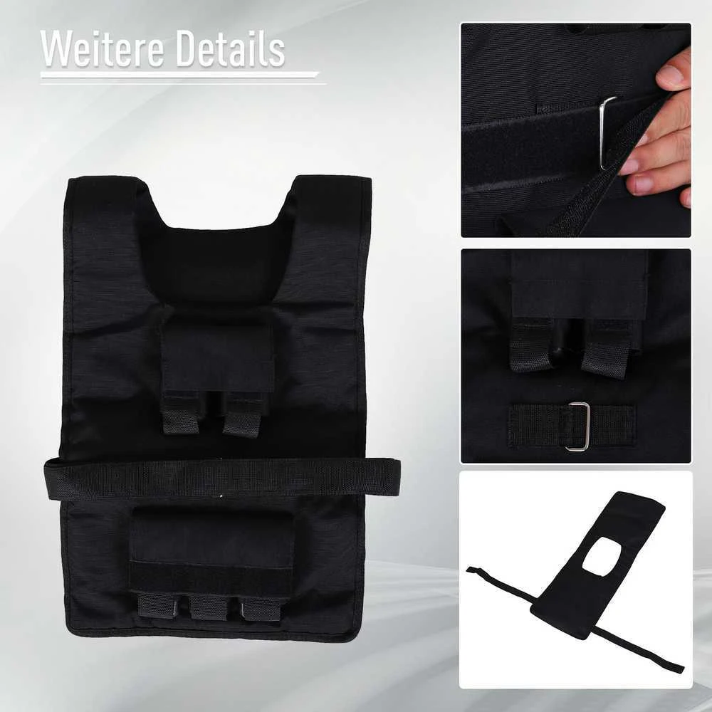 HOMCOM svorio liemenė 20 kg treniruočių liemenė reguliuojama jėgos treniruočių fitneso liemenė oksfordinė geležis juoda 36 x 52 cm