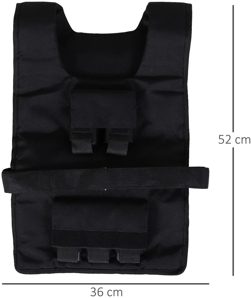 HOMCOM svorio liemenė 20 kg treniruočių liemenė reguliuojama jėgos treniruočių fitneso liemenė oksfordinė geležis juoda 36 x 52 cm