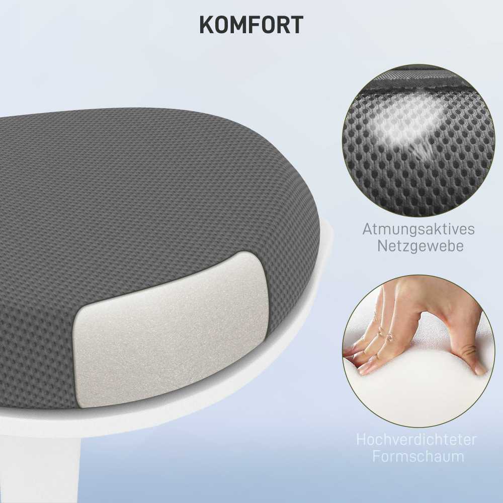 HOMCOM taburetė, ergonomiška biuro taburetė, 56,5-71,5 cm reguliuojamo aukščio darbo taburetė, pasukama kėdė biurui, kabinetui, tinklinė, pilka