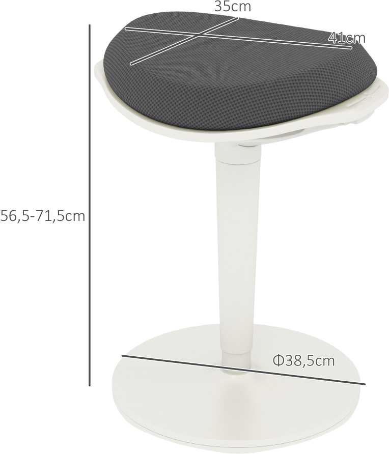 HOMCOM taburetė, ergonomiška biuro taburetė, 56,5-71,5 cm reguliuojamo aukščio darbo taburetė, pasukama kėdė biurui, kabinetui, tinklinė, pilka