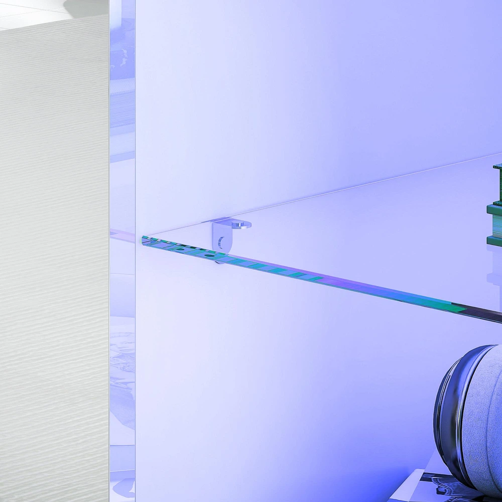 TV staliukas HOMCOM TV komoda su LED apšvietimu, 2 durelės, stiklinė lentyna, kabelių angos, svetainei, medžio drožlių plokštė, balta