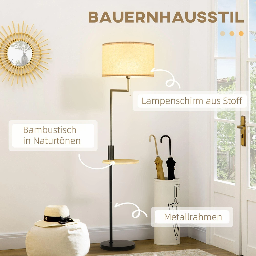 HOMCOM toršeras, pastatoma lempa su lentynėle, 40 W lempa su USB jungtimi, pastatomas šviestuvas, plienas, kreminė spalva, Ø40 x 168 cm, lemputė nepridedama