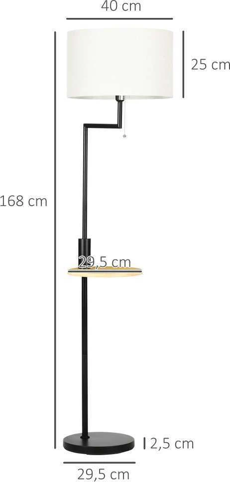 HOMCOM toršeras, pastatoma lempa su lentynėle, 40 W lempa su USB jungtimi, pastatomas šviestuvas, plienas, kreminė spalva, Ø40 x 168 cm, lemputė nepridedama