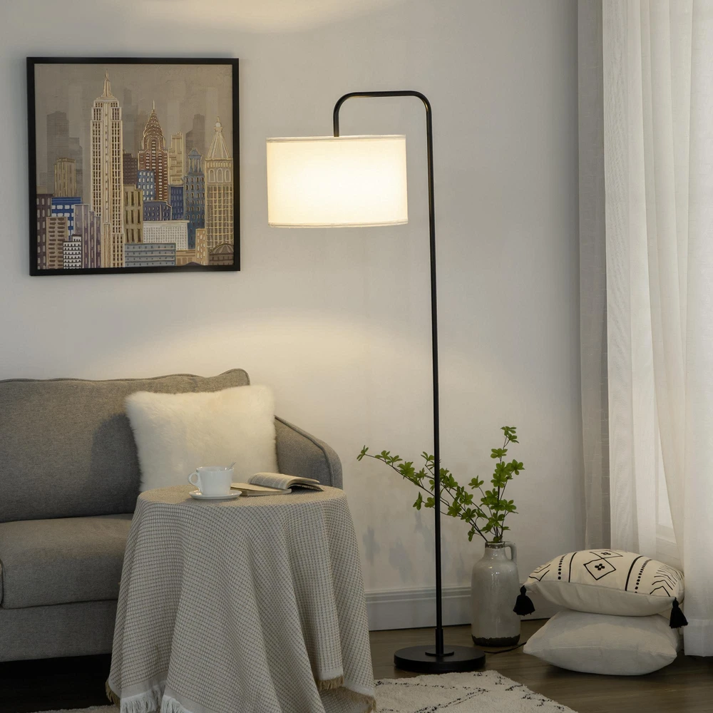 HOMCOM toršeras svetainei, modernus, juodas metalas su gaubtu ir 180 cm laidu – 64 x 38 x 163,5 cm