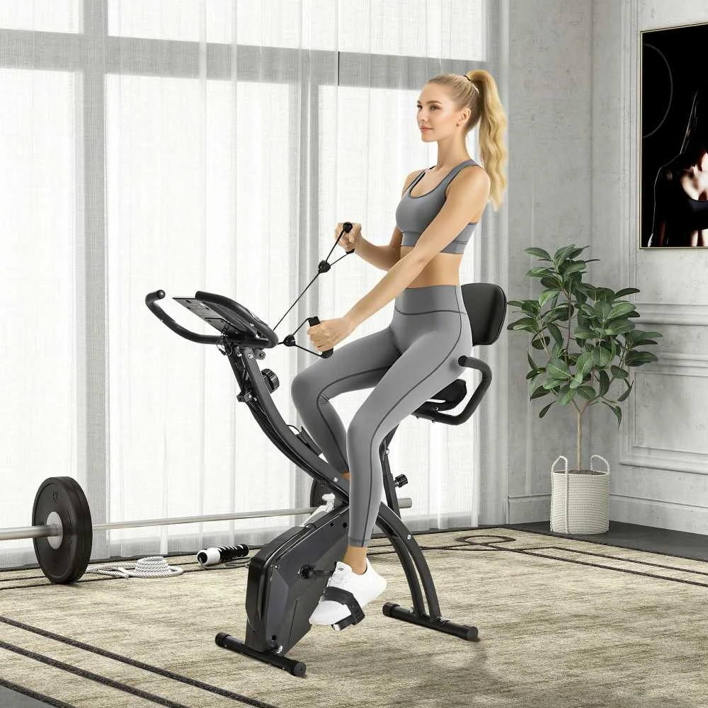 HOMCOM 2-in-1 treniruoklis, dviračio treniruoklis, sulankstomas dviratis su 8 lygių reguliuojamu magnetiniu pasipriešinimu ir 1 pora elastinių virvių, plieno